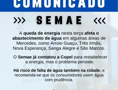 Queda de energia afeta abastecimento de água no interior de Mercedes